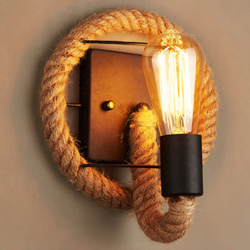 Loop Shaped Rope Wall Sconce Rustic 1-Head Corridor Wall Light Bare Bulb Design Wood Wood