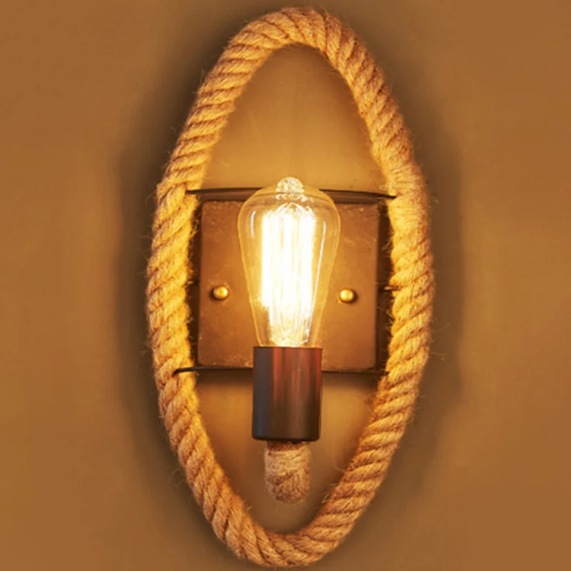 Loop Shaped Rope Wall Sconce Rustic 1-Head Corridor Wall Light Bare Bulb Design Wood Wood