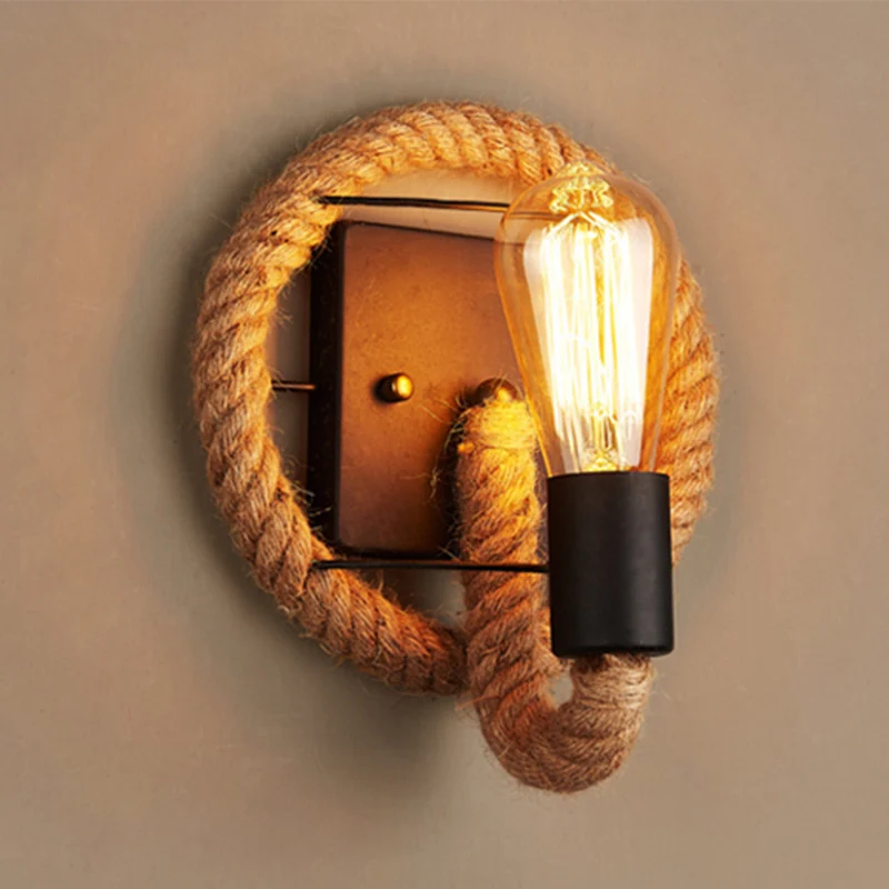 Loop Shaped Rope Wall Sconce Rustic 1-Head Corridor Wall Light Bare Bulb Design Wood Wood