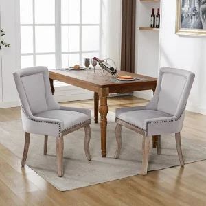 Luxe eetkamerstoel (keukenstoel, woonkamerstoel, 2-delig), gestoffeerde stoel met spijkerkopversiering, massief houten pot...