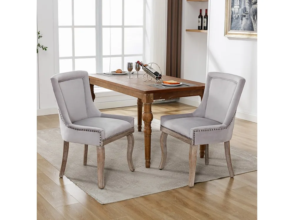 Luxe eetkamerstoel (keukenstoel, woonkamerstoel, 2-delig), gestoffeerde stoel met spijkerkopversiering, massief houten pot...