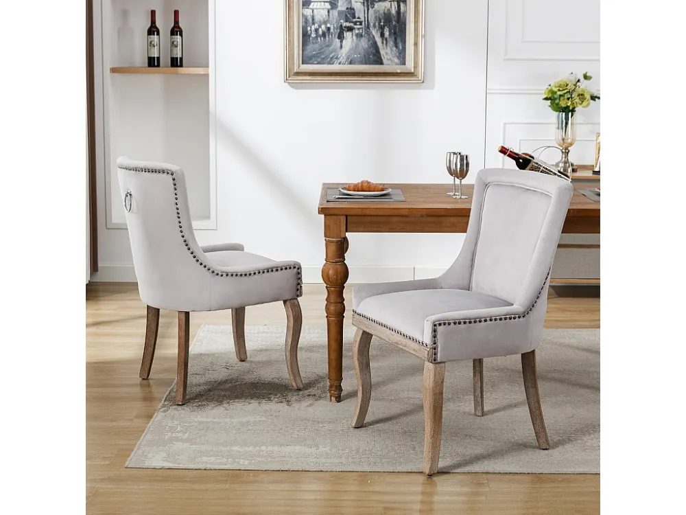 Luxe eetkamerstoel (keukenstoel, woonkamerstoel, 2-delig), gestoffeerde stoel met spijkerkopversiering, massief houten pot...