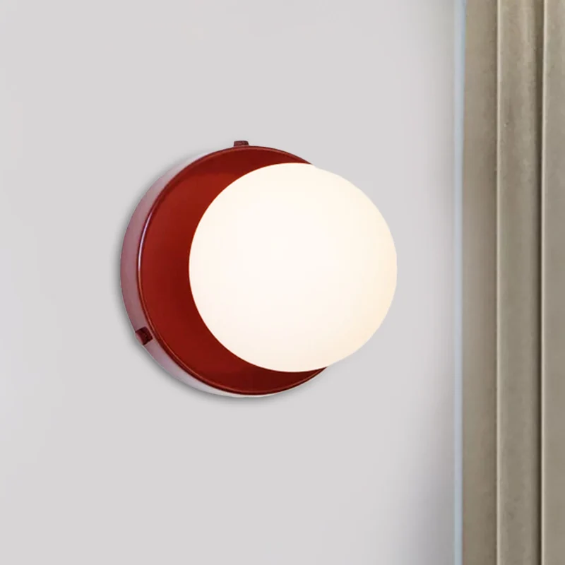 Macaron Globule Gering Wall Lighting Milk Glass 1 Light Bathroom Sconce Fixture Pink/Green/Burgundy Pink