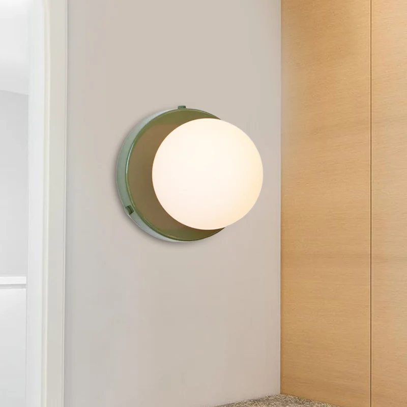 Macaron Globule Small Wall Lighting Milk Glazen 1 Light Bathroom Sconce Fixture Pink/Green/Burgundy Pink