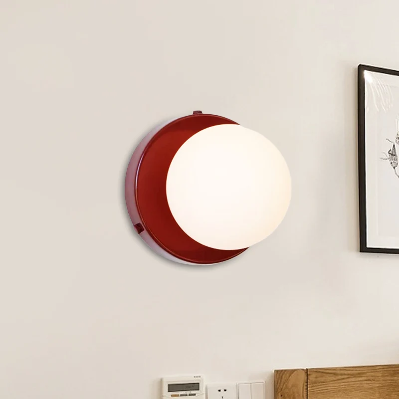 Macaron Globule Small Wall Lighting Milk Glazen 1 Light Bathroom Sconce Fixture Pink/Green/Burgundy Pink