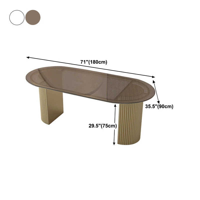 Metal Base Contemporary Oval Dining Table Duo Pedestal Table Dining Room Brown