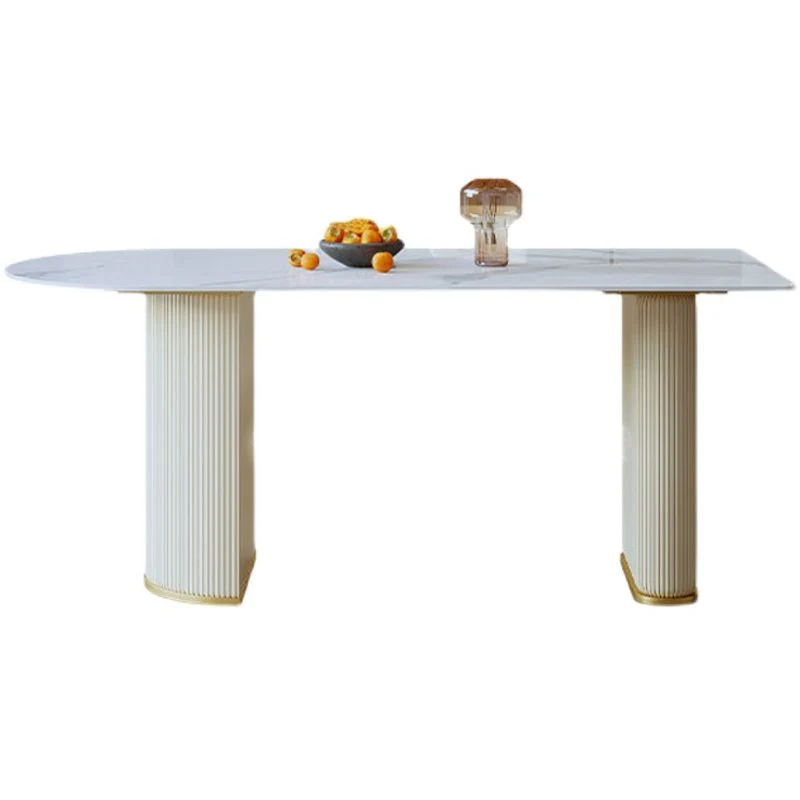 Metal Contemporary Free Form Dining Table Sintered Stone Table Tweevoudig Pedestal 55