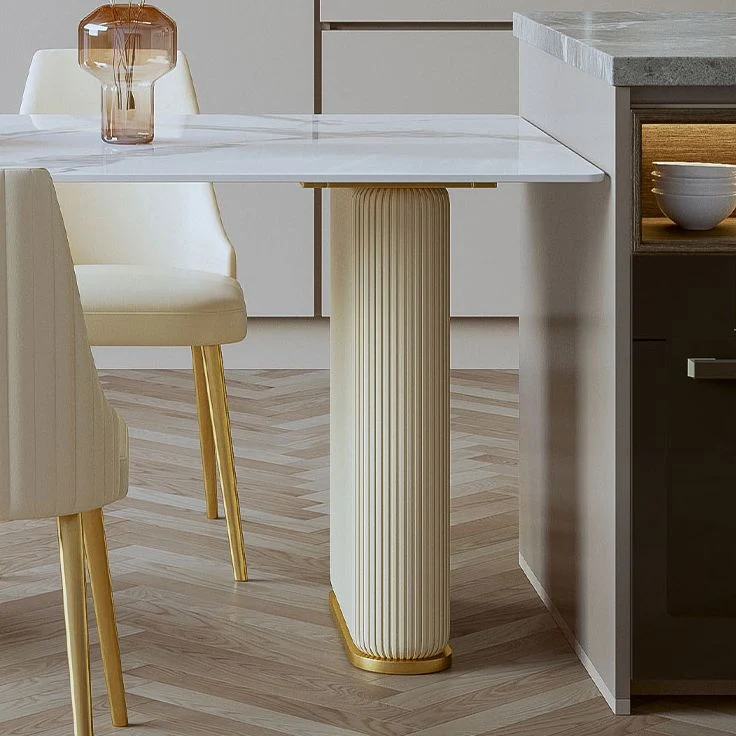 Metal Contemporary Free Form Dining Table Sintered Stone Table Tweevoudig Pedestal 55