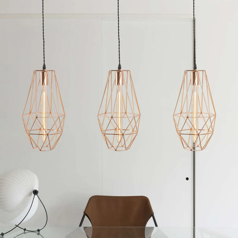 Metalen geometrisch gevormde hanglamp Eenvoud 1-lichts eetkamer hanglamp rosé goud