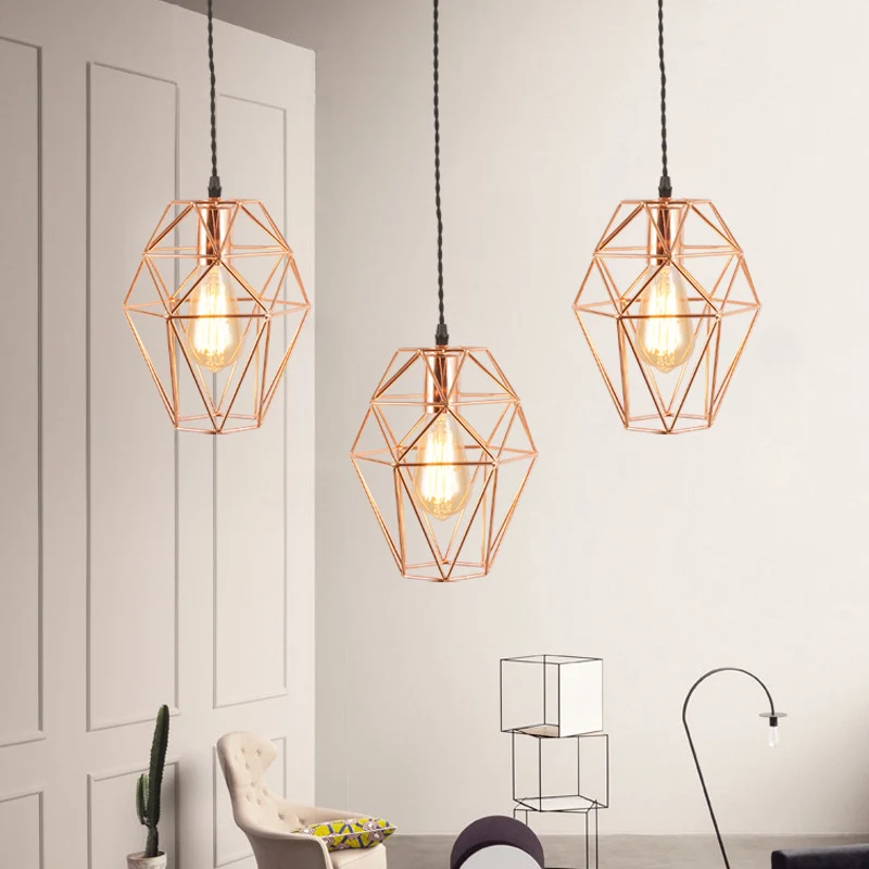 Metalen geometrisch gevormde hanglamp Eenvoud 1-lichts eetkamer hanglamp rosé goud