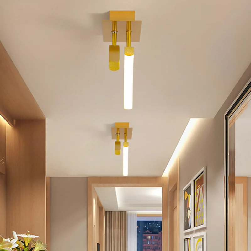 Minimal Dual Arc Semi Flush Mount Lamp Acrylic LED Corridor Flush Lighting Goud, Warm/White Light Gold