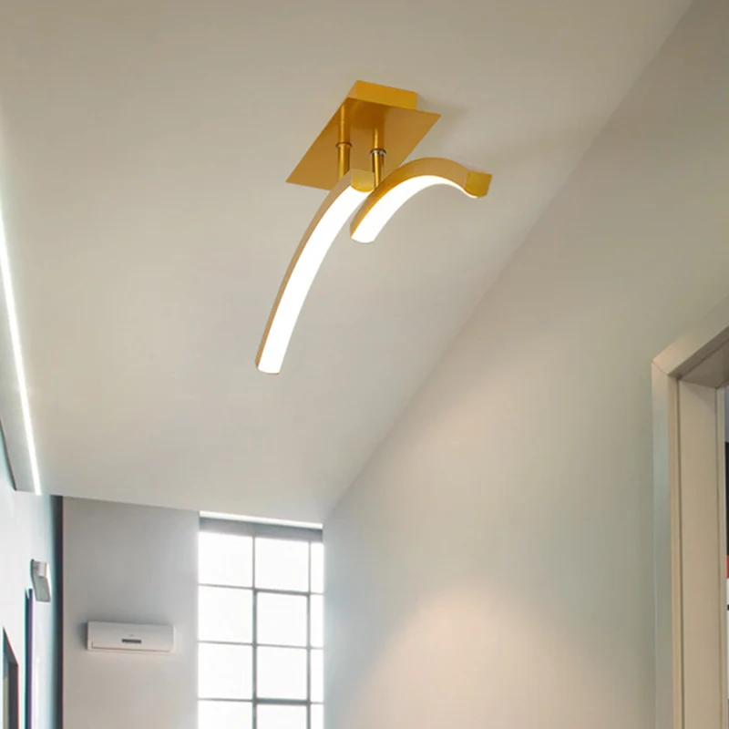 Minimal Dual Arc Semi Flush Mount Lamp Acrylic LED Corridor Flush Lighting Goud, Warm/White Light Gold