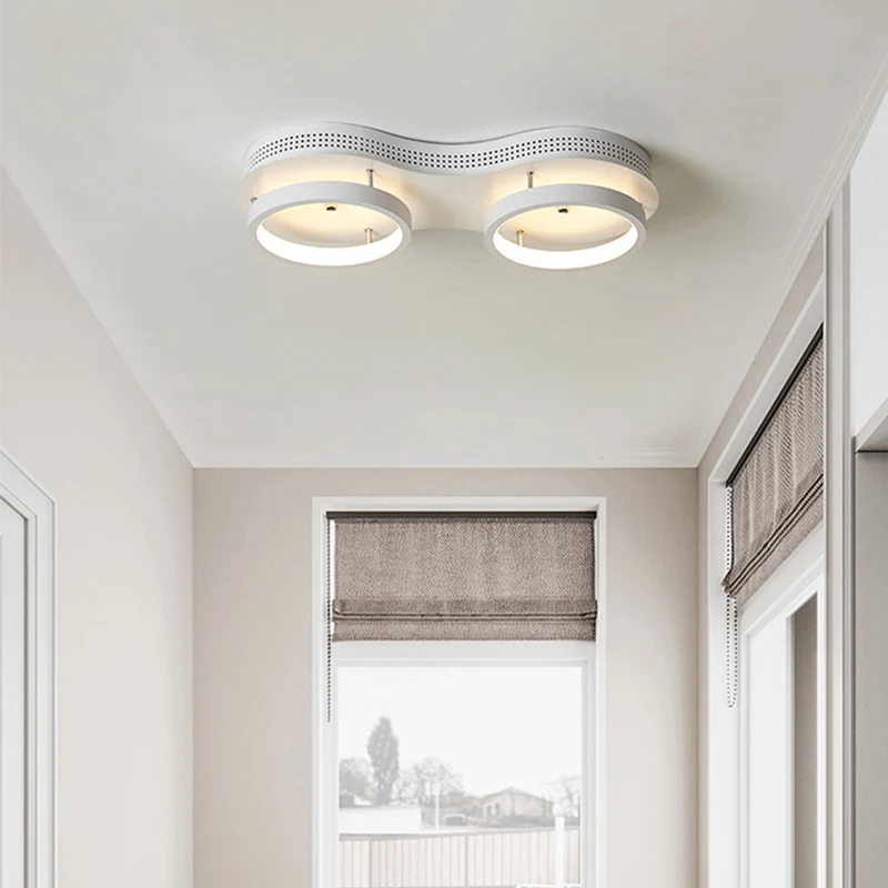 Minimale witte dubbele ronde plafondlamp acryl LED gang inbouwarmatuur warm/wit zwak