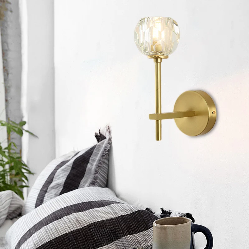 Minimalism 1 Light Wall Mounted Lighting Geel koper Faceted Sconce Light Fixture Crystal Shade Brass