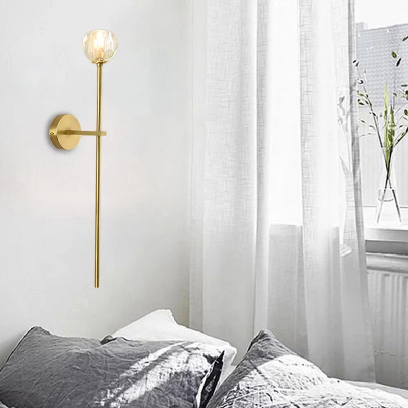 Minimalism 1 Light Wall Mounted Lighting Geel koper Faceted Sconce Light Fixture Crystal Shade Brass