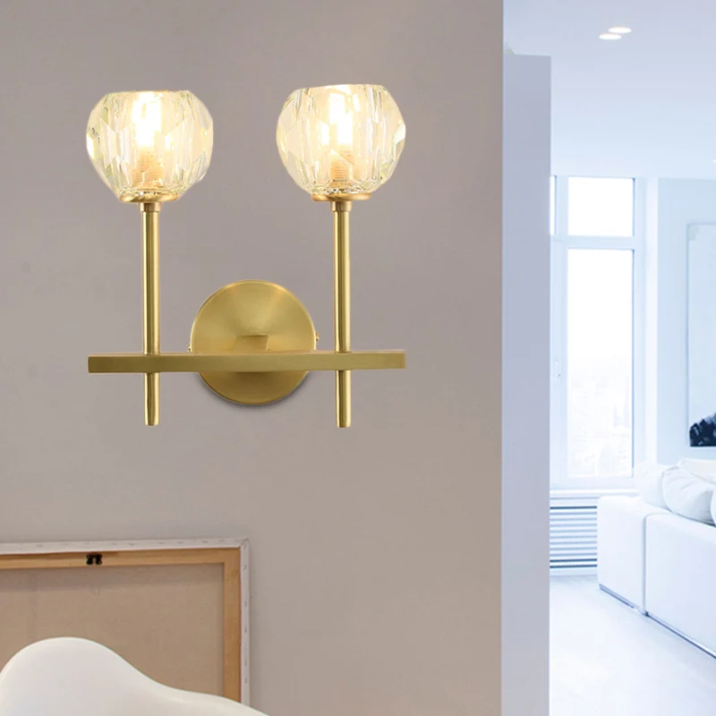 Minimalism 1 Light Wall Mounted Lighting Geel koper Faceted Sconce Light Fixture Crystal Shade Brass