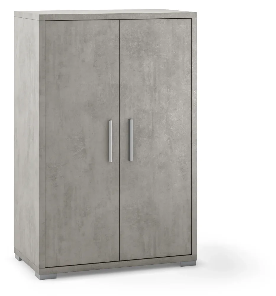 Mobile multipurpose 2 doors and 2 shelves satijnstof handle, front and side cement finish Sarmog