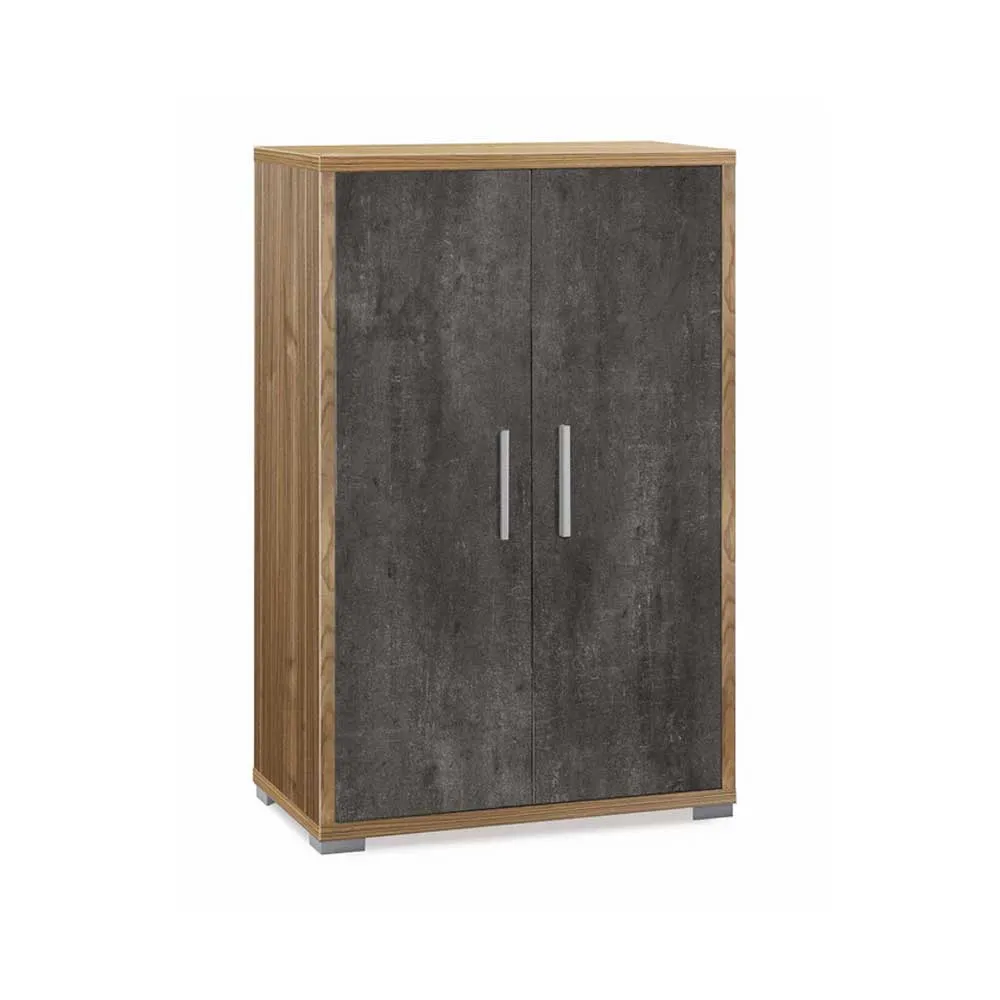 Mobile multipurpose 2 doors and 2 shelves satin handle, front finish Black Oxide and Stelvio natuur noten side Sarmog