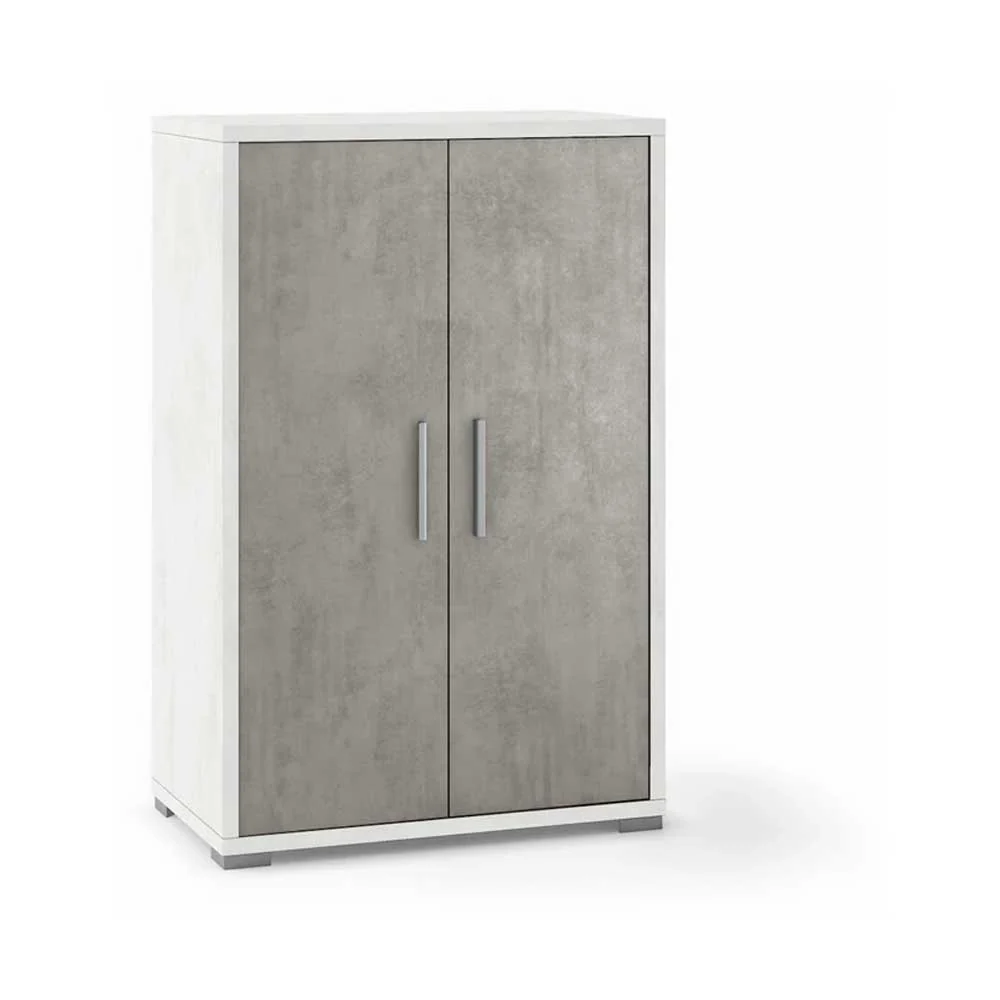 Mobile multipurpose 2 doors and 2 shelves satin handle, front finish Cement and side notenhout Stelvio Sarmog