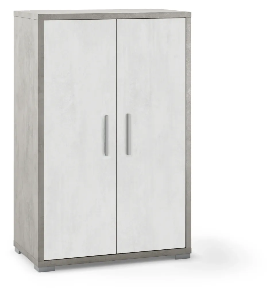 Mobile multipurpose 2 doors and 2 shelves satin handle melkwit oxide front finish and cement side Sarmog