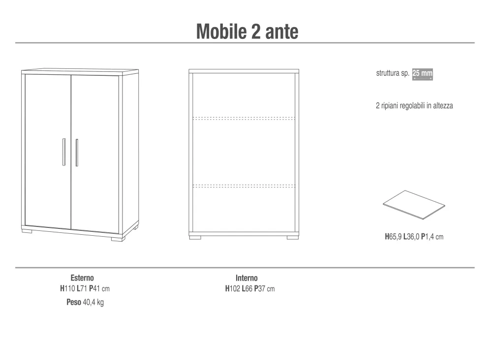 Mobile multipurpose 2 doors and 2 shelves satin handle melkwit oxide front finish and cement side Sarmog