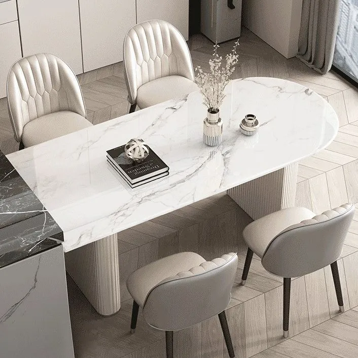 Modern Dining Table Sintered Stone Dining Table Tweeling Pedestal Dining Room 55