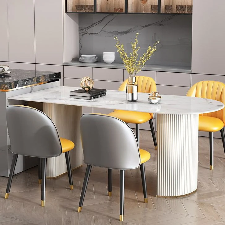 Modern Dining Table Sintered Stone Dining Table Tweeling Pedestal Dining Room 55