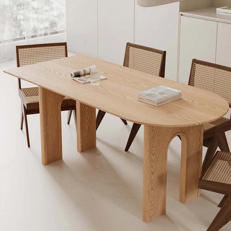 Modern Hout Dining Table Double Pedestal Dinner Table Dining Room 55