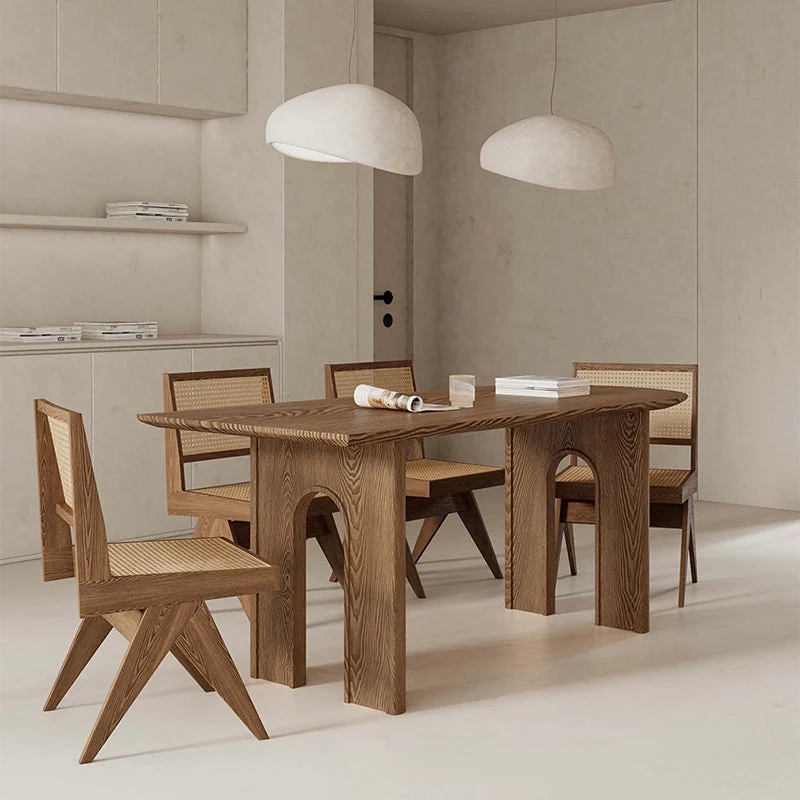Modern Hout Dining Table Double Pedestal Dinner Table Dining Room 55