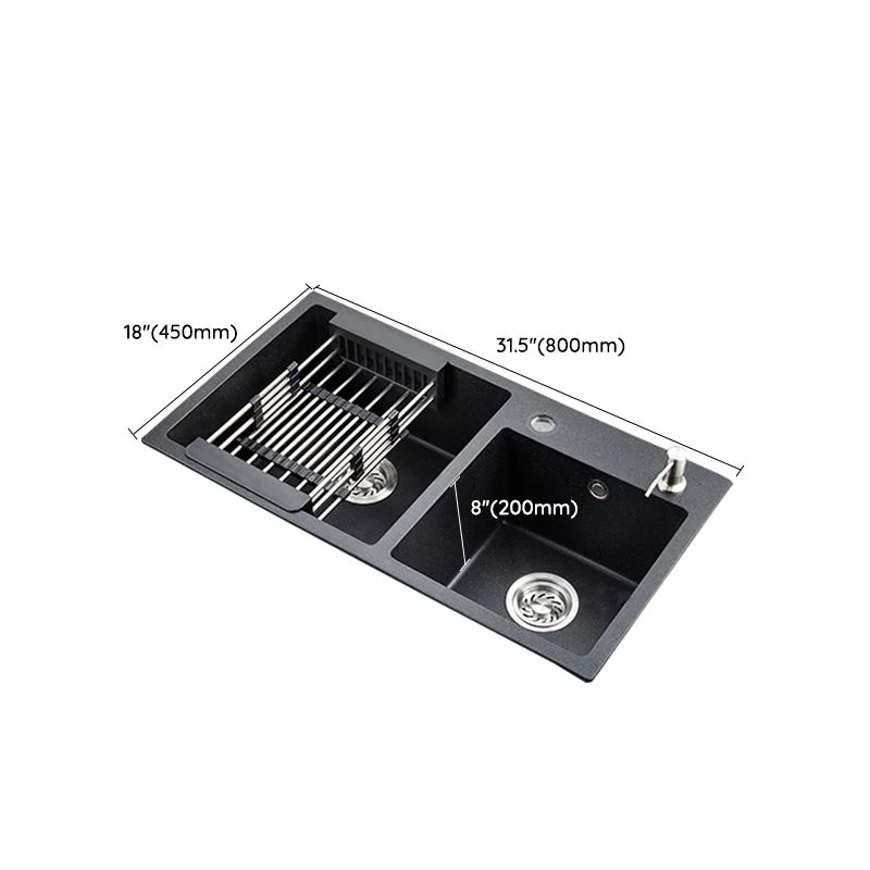 Modern Quartz Kitchen Double Basin Overflow Hole Sink Kitchen Sink Ebbenhout 28l
