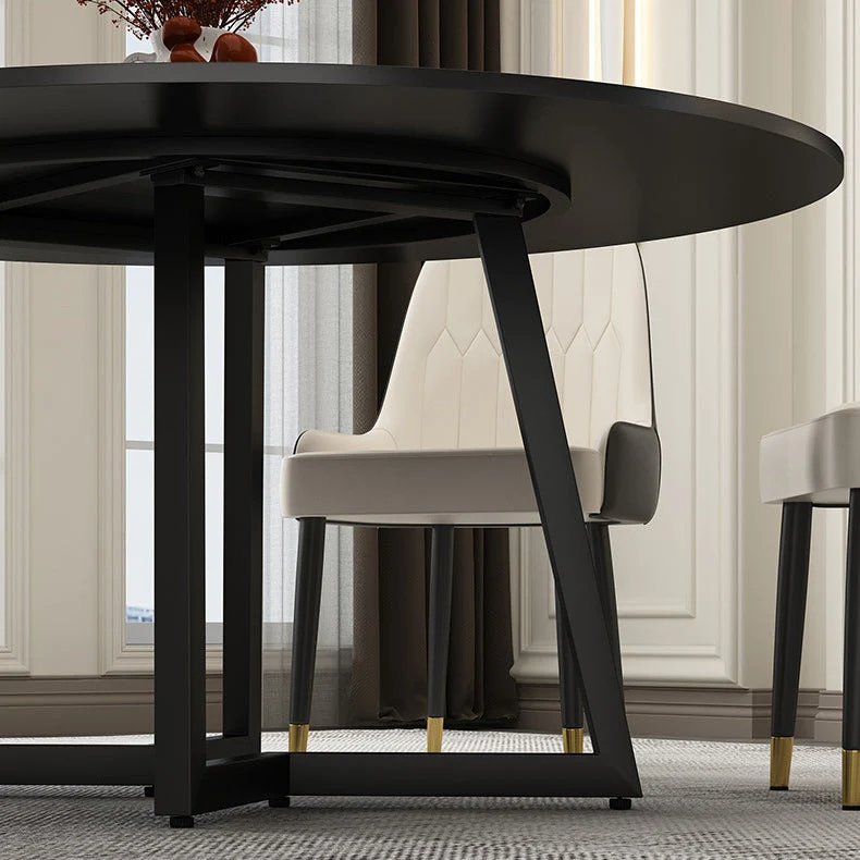 Modern Stone Double Pedestal Dining Table Effen Finish Round Table Kitchen 47