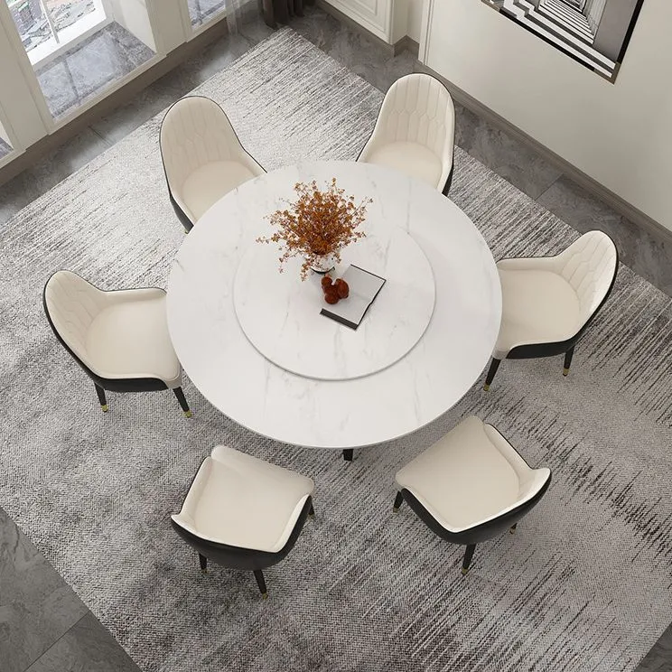 Modern Stone Double Pedestal Dining Table Effen Finish Round Table Kitchen 47