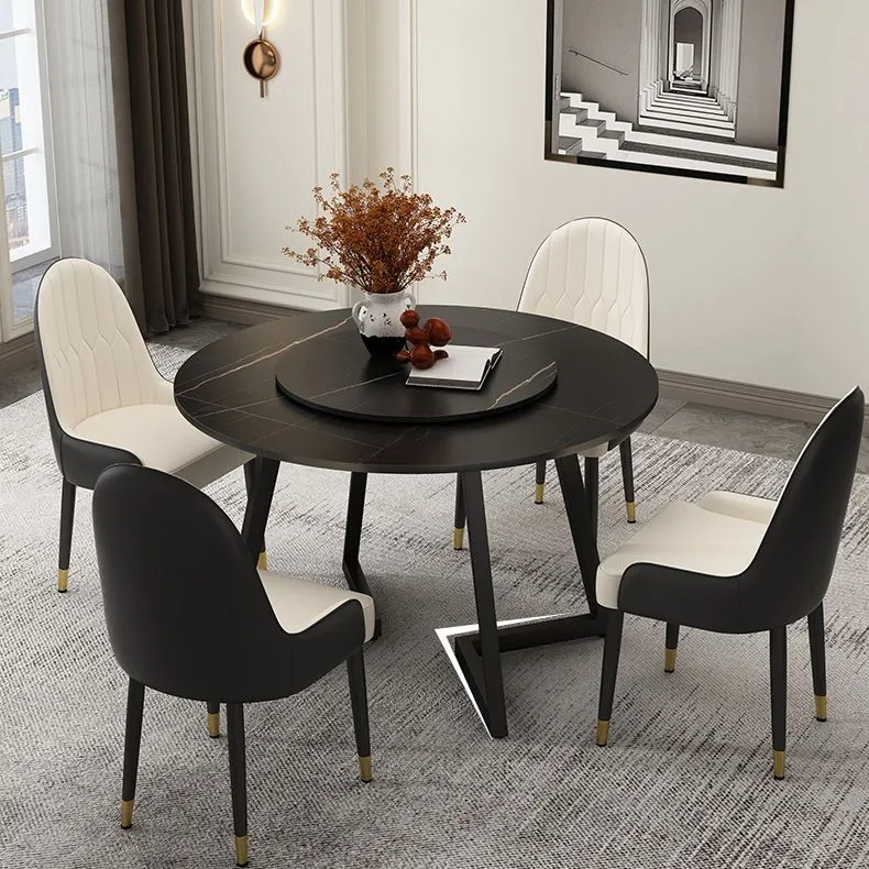 Modern Stone Double Pedestal Dining Table Effen Finish Round Table Kitchen 47
