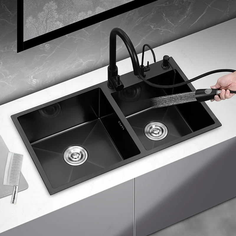 Modern Style Kitchen Sink Soundproof Design Drop- Stainless Rvs Kitchen Double Sink 28l