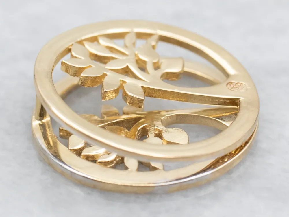 Modern Two Tone Gold Diamond Tree Slide Pendant