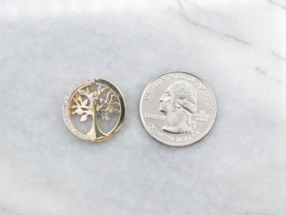 Modern Two Tone Goud Diamond Tree Slide Pendant