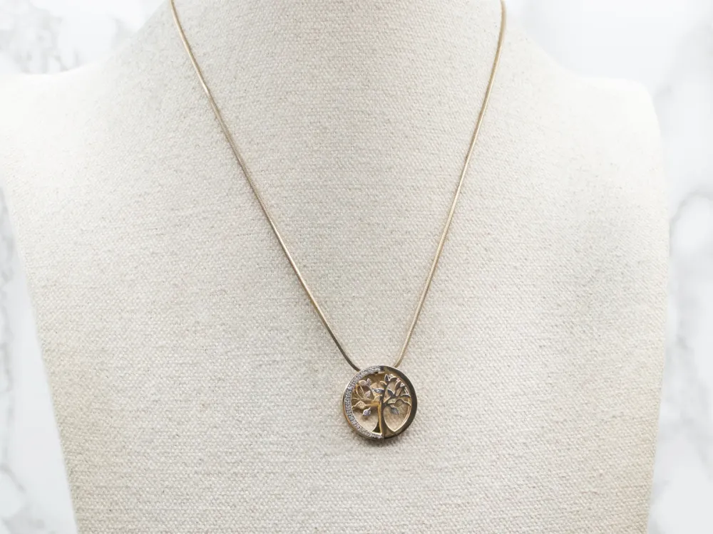 Modern Two Tone Goud Diamond Tree Slide Pendant