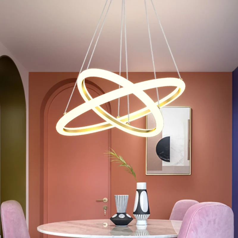 Moderne dubbele ringkroonluchter metalen eetkamer LED-hangverlichting goud, warm/wit zwak
