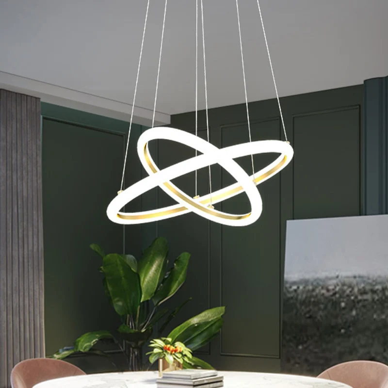 Moderne dubbele ringkroonluchter metalen eetkamer LED-hangverlichting goud, warm/wit zwak
