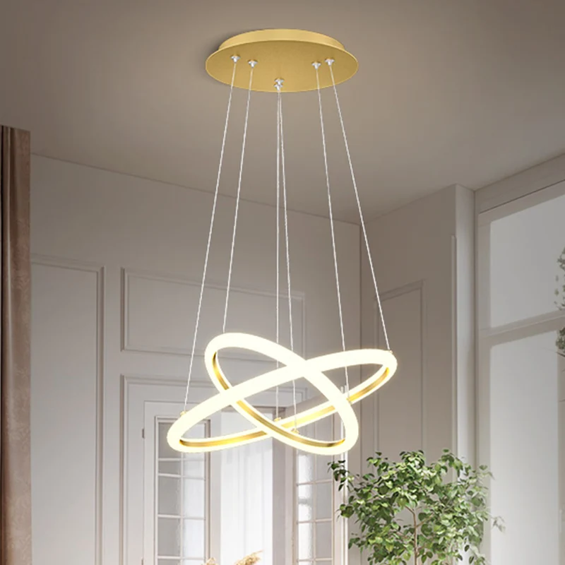 Moderne dubbele ringkroonluchter metalen eetkamer LED-hangverlichting goud, warm/wit zacht