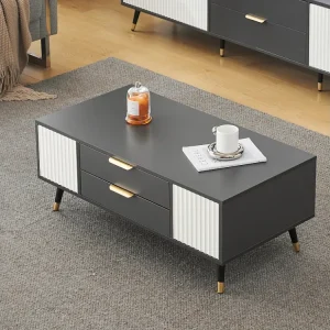 Moderne salontafel met 2 laden en 2 deuren - 100x50x40 cm - Spaanplaat - Grijs en wit