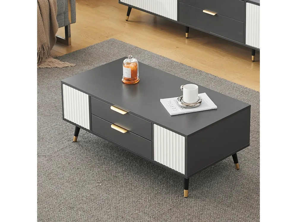Moderne salontafel met 2 laden en 2 deuren - 100x50x40 cm - Spaanplaat - Grijs en wit