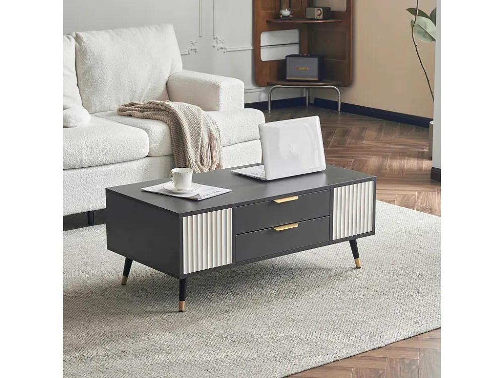 Moderne salontafel met 2 laden en 2 deuren - 100x50x40 cm - Spaanplaat - Grijs en wit