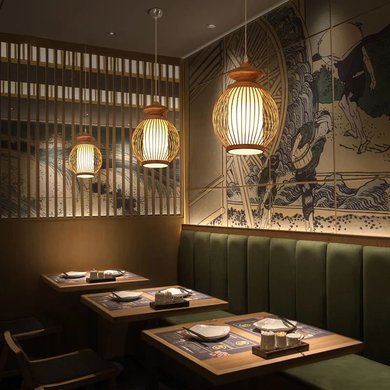 Moderne stijl handgeweven plafondlamp bamboe enkel restaurant hangende hanglamp
