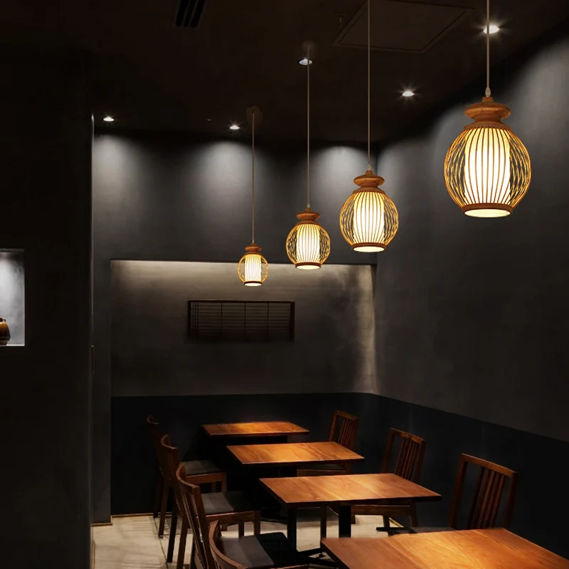Moderne stijl handgeweven plafondlamp bamboe enkel restaurant hangende hanglamp
