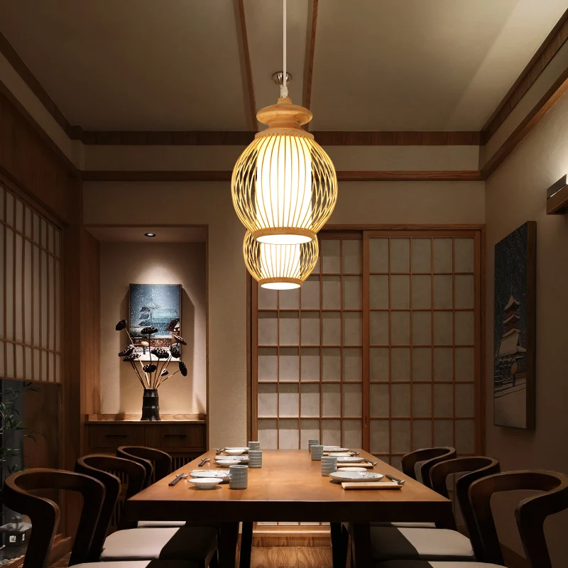 Moderne stijl handgeweven plafondlamp bamboe enkel restaurant hangende hanglamp