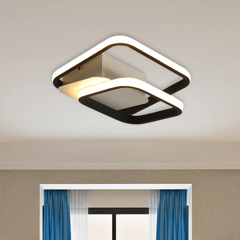 Modernisme 2-vierkant frame inbouw acryl LED hal plafond inbouw zwart, wit/warm helder