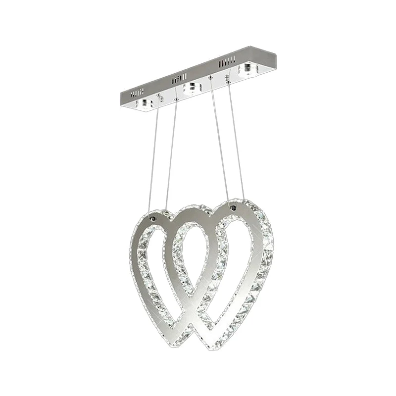 Modernist Double Heart Chandelier Lighting Crystal LED Hanging Light Fixture Staalgrijs Dining Table Silver