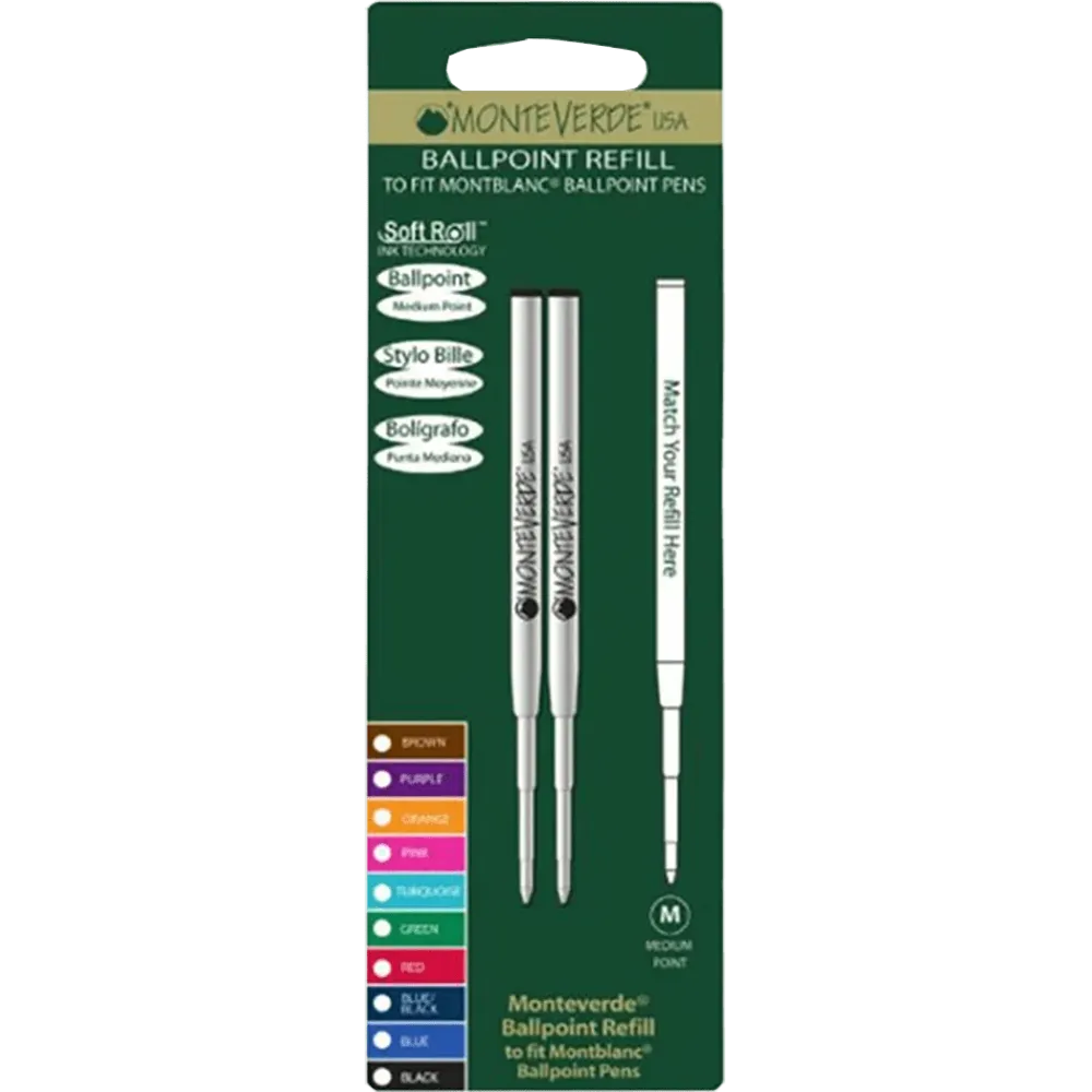 Monteverde Aaibaar Roll Ballpoint Refill Montblanc - Broad - Blue/Black - 2pcs