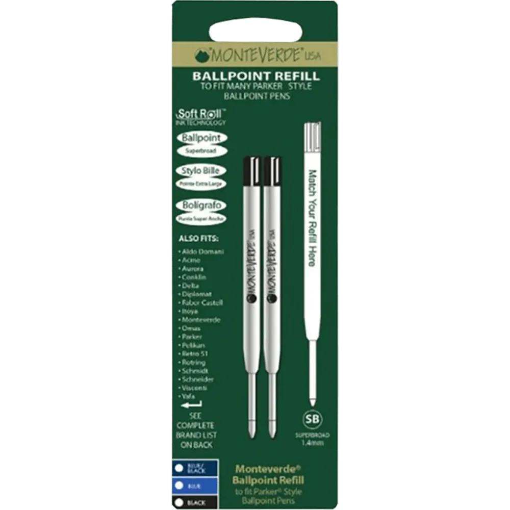 Monteverde Parker Style Aaibaar Roll Ballpoint Refill - Super Broad - Blue - 2pcs